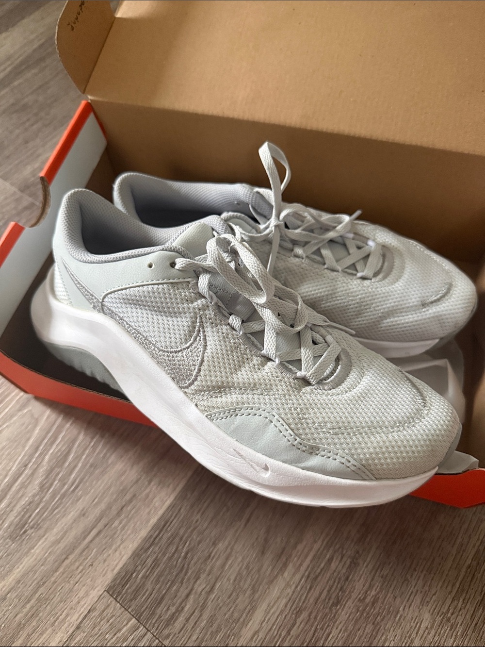Nike Light Grey and White Mesh Running Shoes